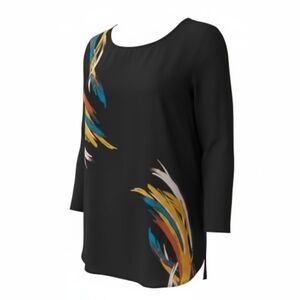 Alfani Black Tunic with Vibrant Feather Accents